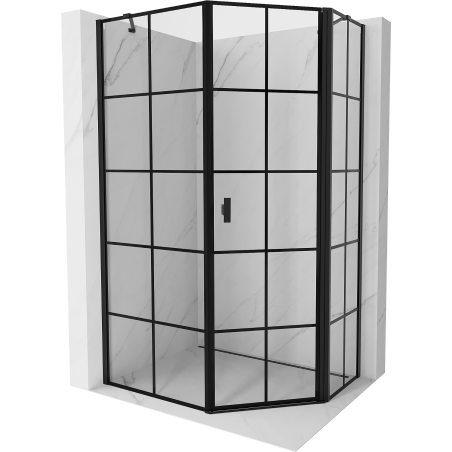 Mexen Mist pentagonal asymmetrical right-hinged shower enclosure 80 x 90 cm, black grid, black - 8A8-080-090-70-77-P