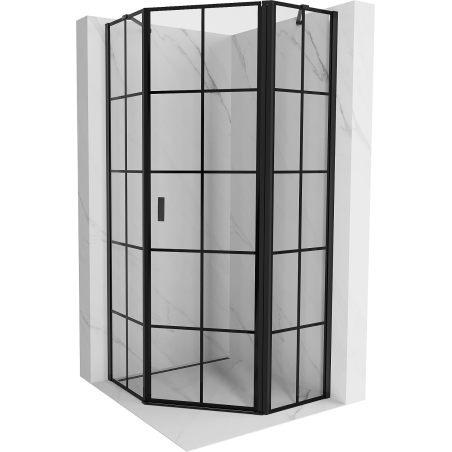 Mexen Mist Pentagonal Right Swing Shower Enclosure 90 x 90 cm, Black Grid, Black - 8A8-090-090-70-77-P