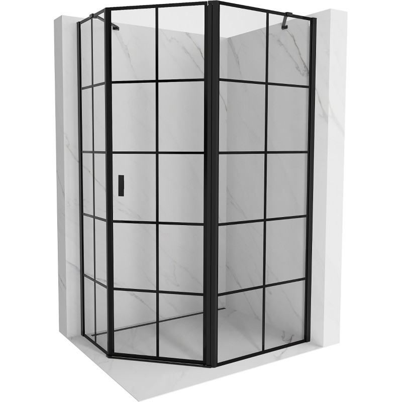 Mexen Mist pentagonal asymmetrical right-hinged shower enclosure 100 x 90 cm, black grid, black - 8A8-100-090-70-77-P