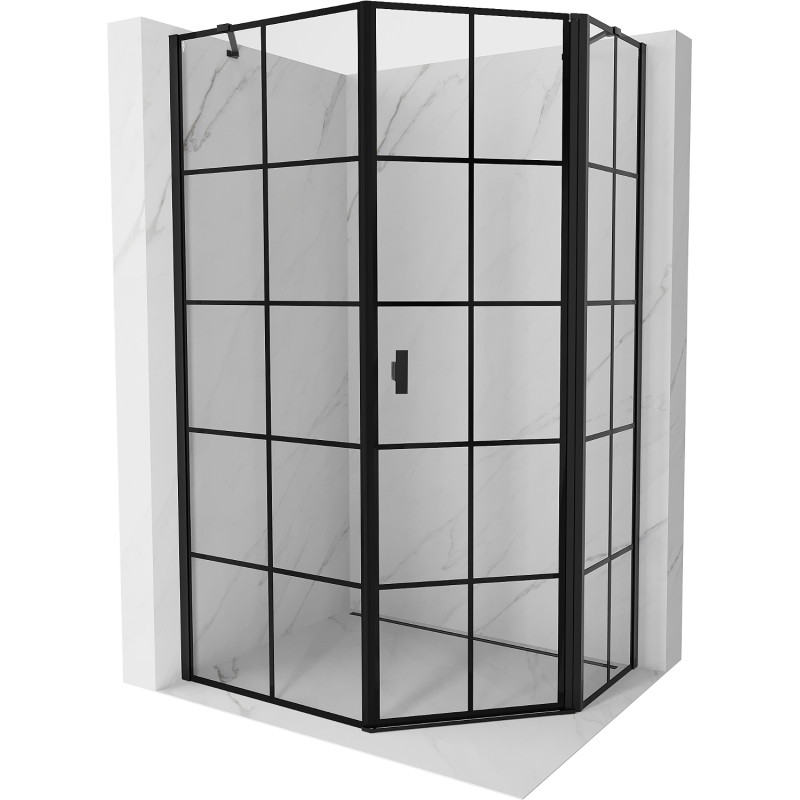 Mexen Mist asymmetric pentagonal shower cabin with hinged right door 80 x 100 cm, black grid, black - 8A8-080-100-70-77-P