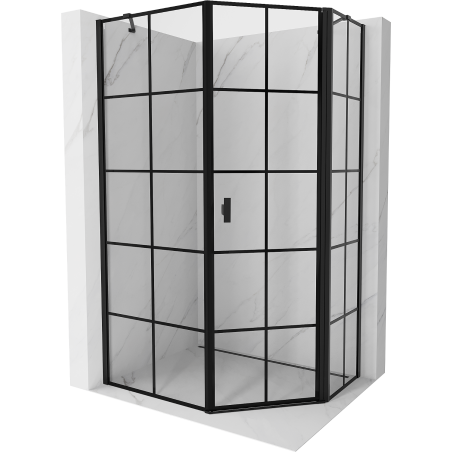 Mexen Mist asymmetrical pentagon shower enclosure, right swing 90 x 100 cm, black grid, black - 8A8-090-100-70-77-P