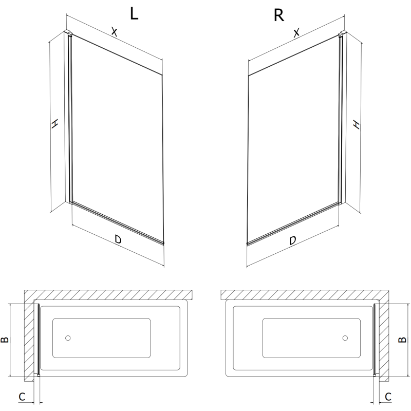 Mexen Mist 1-wing shower screen right 50 x 150 cm, black grid, black - 8A9-050-001-70-77-P