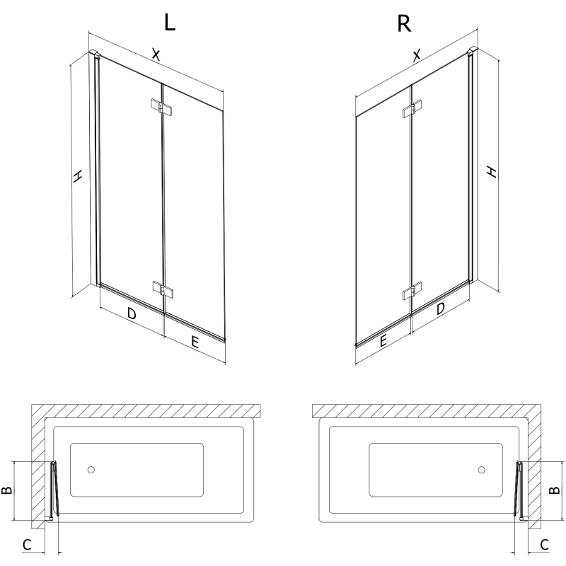Mexen Mist 2-panel shower screen right 90 x 150 cm, transparent, gold - 8A9-090-002-50-00-P