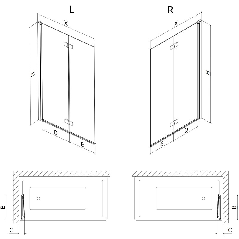Mexen Mist 2-wing Right Bathtub Screen 120 x 150 cm, Transparent, Gold - 8A9-120-002-50-00-P
