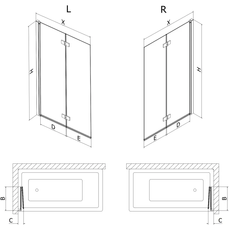 Mexen Mist shower screen, 2-panel left 90 x 150 cm, transparent, brushed gold - 8A9-090-002-55-00-L