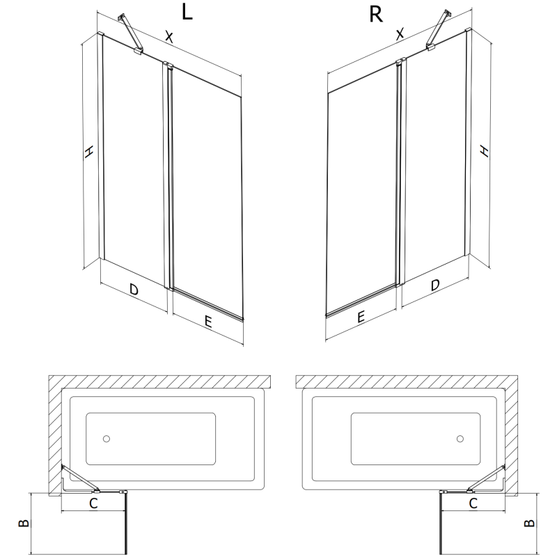 Mexen Mist 2-wing left shower screen 140 x 150 cm, black frame, black - 8A9-140-011-70-70-L