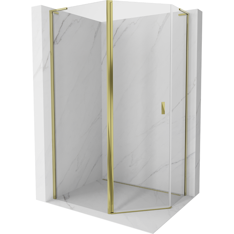 Mexen Mist L asymmetrical hinged pentagonal shower enclosure 90 x 80 cm, transparent, gold - 8A8L-090-080-50-00