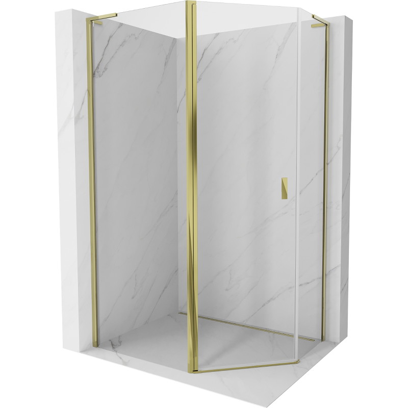 Mexen Mist L asymmetrical pentagonal shower cabin with hinged doors, 100 x 90 cm, transparent, gold - 8A8L-100-090-50-00