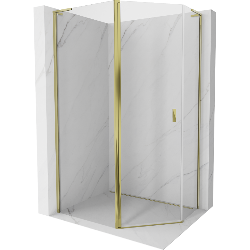 Mexen Mist L pentagonal asymmetrical hinged shower enclosure 100 x 90 cm, transparent, gold - 8A8L-100-090-50-00