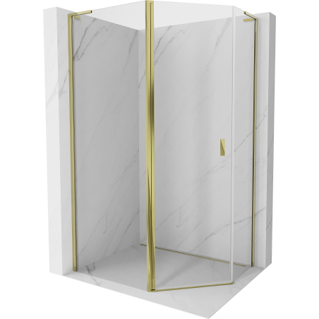 Mexen Mist L asymmetrical pentagonal shower cabin with hinged doors, 100 x 90 cm, transparent, gold - 8A8L-100-090-50-00