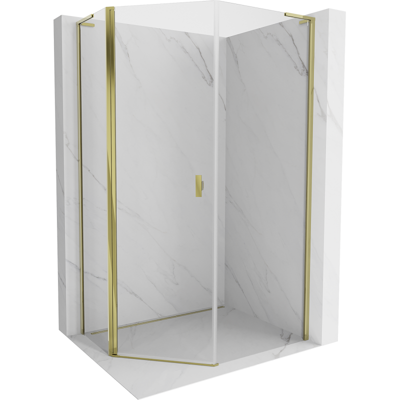 Mexen Mist L asymmetric pentagonal shower enclosure with hinged doors 90 x 100 cm, transparent, gold - 8A8L-090-100-50-00