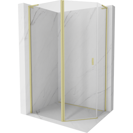 Mexen Mist L pentagonal asymmetric swing shower cabin 90x80 cm, transparent, brushed gold - 8A8L-090-080-55-00