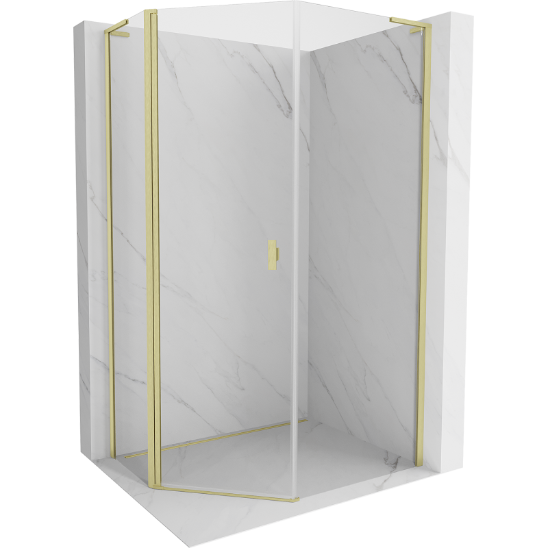 Mexen Mist L Pentagonal Asymmetric Hinged Shower Enclosure 80x90 cm, Transparent, Brushed Gold - 8A8L-080-090-55-00