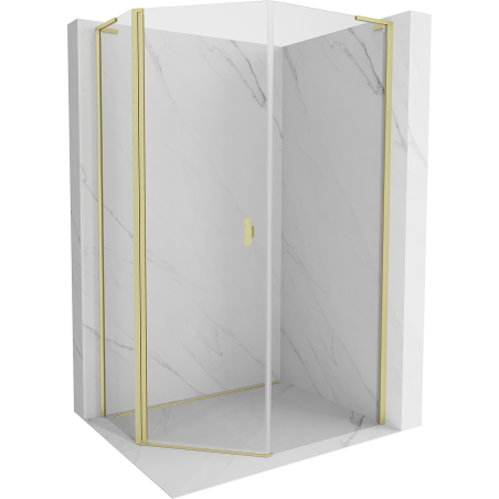 Mexen Mist L Pentagonal Asymmetric Hinged Shower Enclosure 80x90 cm, Transparent, Brushed Gold - 8A8L-080-090-55-00