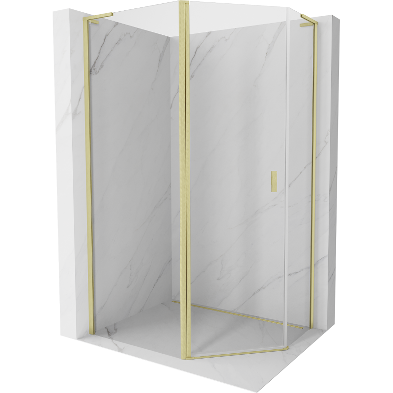 Mexen Mist L asymmetrical pentagonal shower enclosure with pivot door 100x90 cm, transparent, brushed gold - 8A8L-100-090-55-00