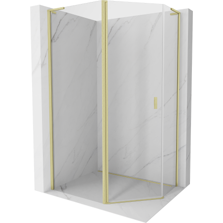 Mexen Mist L asymmetrical pentagonal shower enclosure with pivot door 100x90 cm, transparent, brushed gold - 8A8L-100-090-55-00