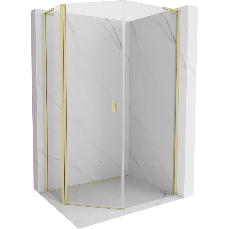 Mexen Mist L asymmetrical pentagonal shower cabin with hinged door 80x100 cm, transparent, brushed gold - 8A8L-080-100-55-00