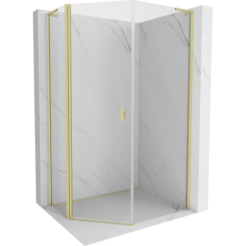 Mexen Mist L pentagonal asymmetrical hinged shower enclosure 90x100 cm, transparent, brushed gold - 8A8L-090-100-55-00