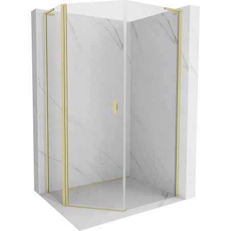 Mexen Mist L Pentagonal Asymmetrical Pivot Shower Enclosure 90x100 cm, Transparent, Brushed Gold - 8A8L-090-100-55-00
