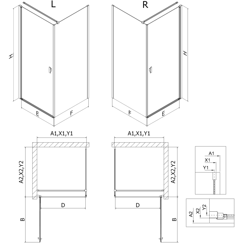 Mexen Mist-B Hinged Shower Enclosure 85 x 70 cm, Transparent, Gold - 8A2T-085-070-50-00