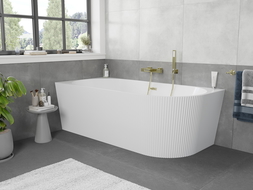 Mexen Silo freestanding corner left fluted bath 150 x 75 cm, white, brushed gold overflow - 52891507500L-55