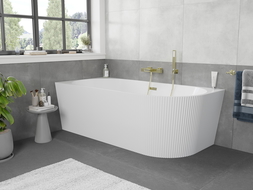 Mexen Silo freestanding corner left ribbed bath 150 x 75 cm, white, gold overflow - 52891507500L-50