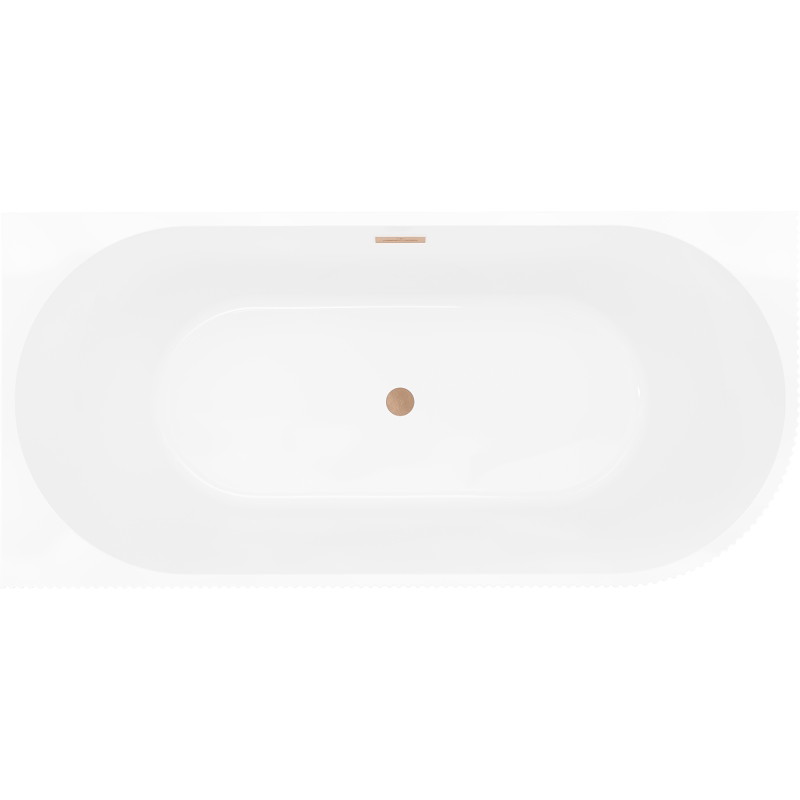 Mexen Silo freestanding corner left fluted bathtub 150 x 75 cm, white, brushed copper overflow - 52891507500L-65