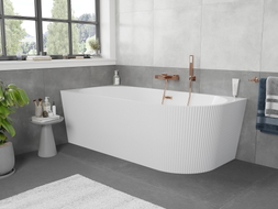 Mexen Silo freestanding corner left fluted bathtub 150 x 75 cm, white, brushed copper overflow - 52891507500L-65