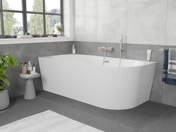 Mexen Silo free-standing corner left grooved bathtub 150 x 75 cm, white, brushed nickel overflow - 52891507500L-97