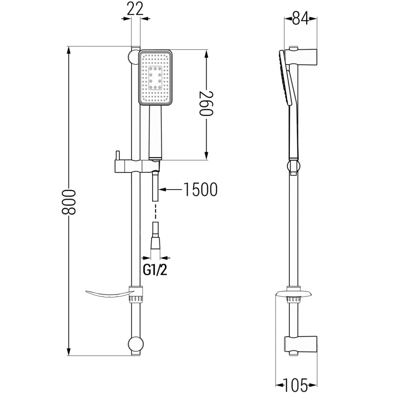 Mexen DF54 sliding shower set, black - 785544582-71