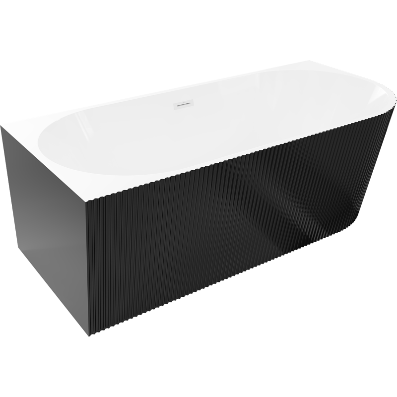 Mexen Silo freestanding corner left grooved bath 150 x 75 cm, white/black, white overflow- 52891507575L-20