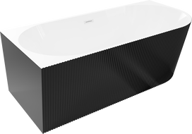 Mexen Silo freestanding corner left ribbed bathtub 150 x 75 cm, white/black, white overflow- 52891507575L-20