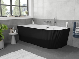 Mexen Silo free-standing corner left grooved bathtub 150 x 75 cm, white/black, chrome overflow - 52891507575L-01