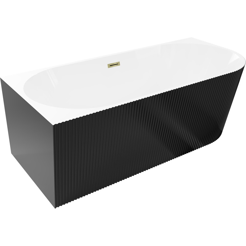 Mexen Silo freestanding corner left grooved bathtub 150 x 75 cm, white/black, gold overflow - 52891507575L-50
