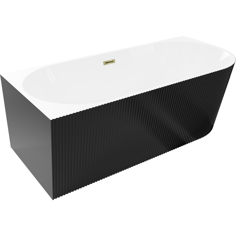 Mexen Silo freestanding corner left ribbed bathtub 150 x 75 cm, white/black, gold overflow - 52891507575L-50