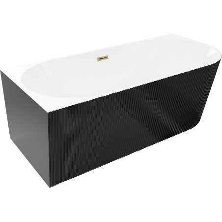 Mexen Silo freestanding corner left ribbed bathtub 150 x 75 cm, white/black, gold overflow - 52891507575L-50