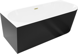 Mexen Silo freestanding corner bath left ribbed 150 x 75 cm, white/black, brushed gold overflow - 52891507575L-55
