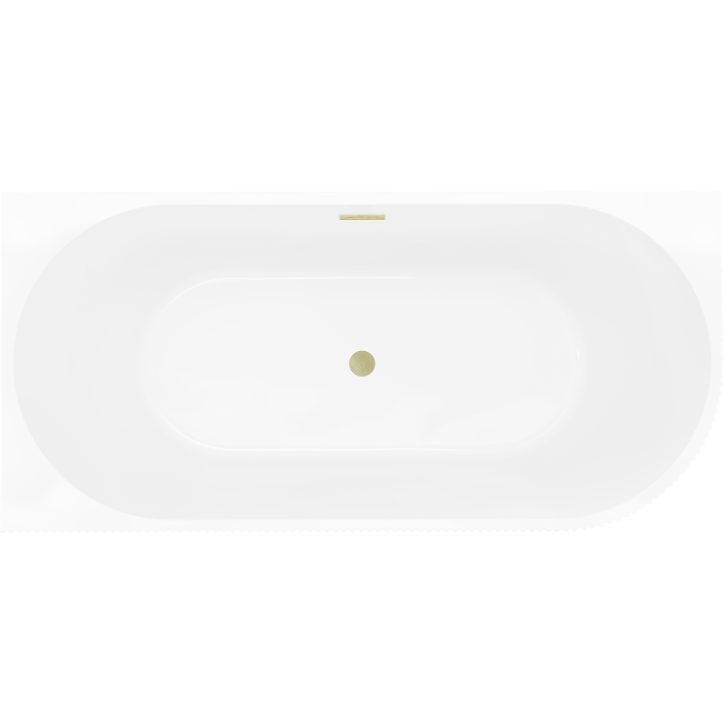 Mexen Silo freestanding corner bath left fluted 150 x 75 cm, white/black, brushed gold overflow - 52891507575L-55