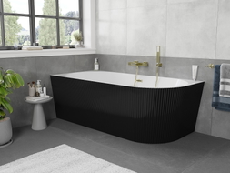 Mexen Silo freestanding corner bath left ribbed 150 x 75 cm, white/black, brushed gold overflow - 52891507575L-55