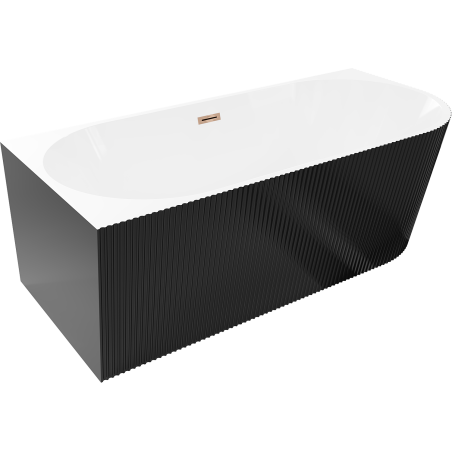 Mexen Silo freestanding corner left ribbed bathtub 150 x 75 cm, white/black, overflow rose gold - 52891507575L-60
