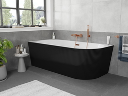 Mexen Silo freestanding corner left ribbed bath 150 x 75 cm, white/black, rose gold overflow - 52891507575L-60