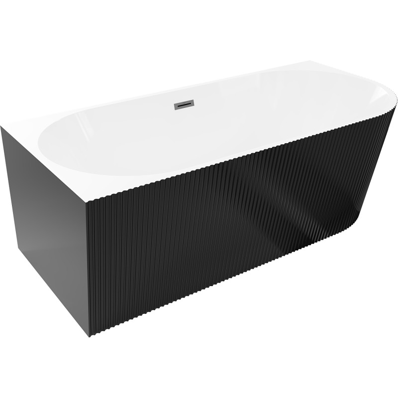 Mexen Silo freestanding corner left ribbed bathtub 150 x 75 cm, white/black, gun gray brushed overflow - 52891507575L-66
