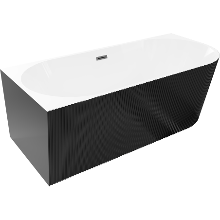 Mexen Silo freestanding corner left grooved bathtub 150 x 75 cm, white/black, gun gray brushed overflow - 52891507575L-66
