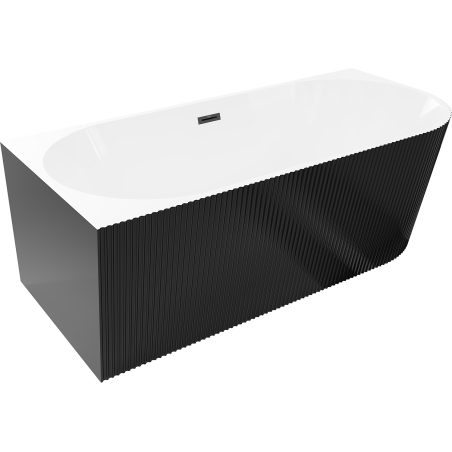 Mexen Silo freestanding corner bathtub, left fluted 150 x 75 cm, white/black, black overflow - 52891507575L-70