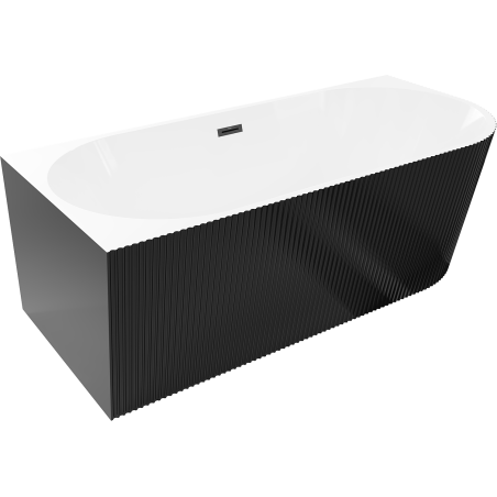 Mexen Silo freestanding corner left grooved bathtub 150 x 75 cm, white/black, black overflow - 52891507575L-70