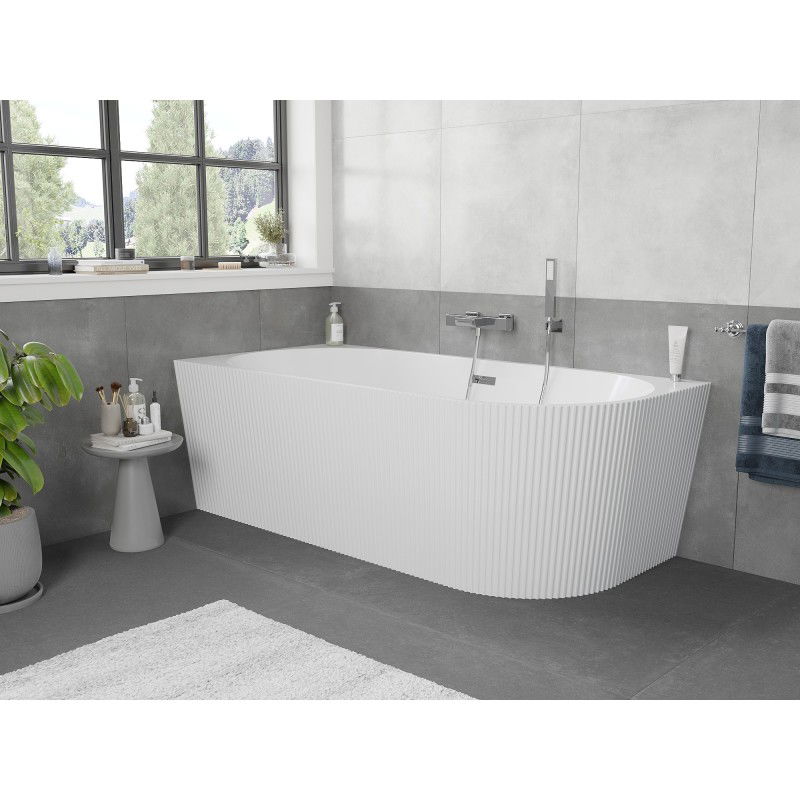 Mexen Silo free-standing corner left grooved bathtub 170 x 80 cm, white, chrome overflow - 52891708000L-01