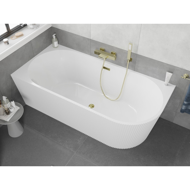 Mexen Silo free-standing corner left grooved bathtub 170 x 80 cm, white, gold overflow - 52891708000L-50