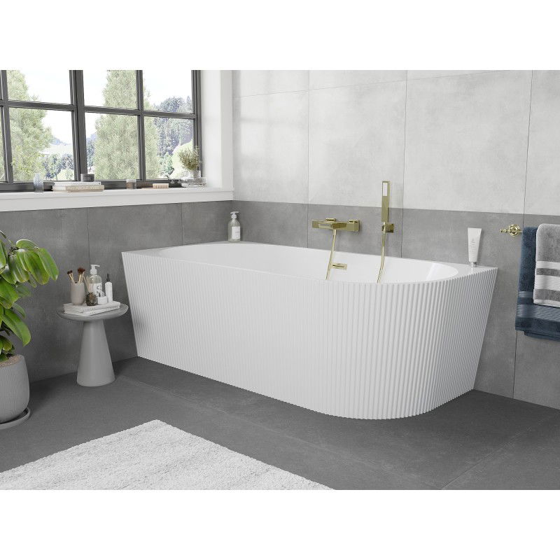 Mexen Silo freestanding corner left fluted bath 170 x 80 cm, white, brushed gold overflow - 52891708000L-55