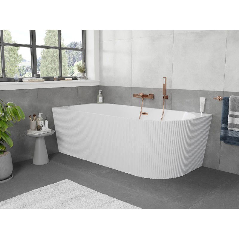 Mexen Silo freestanding corner left ribbed bath 170 x 80 cm, white, brushed copper overflow - 52891708000L-65