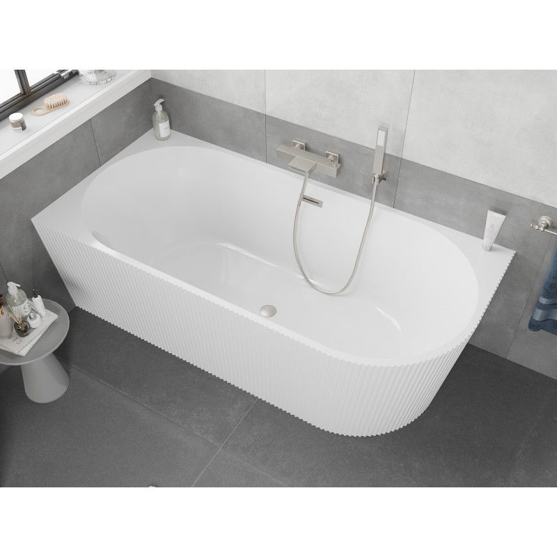 Mexen Silo freestanding corner left grooved bathtub 170 x 80 cm, white, brushed nickel overflow - 52891708000L-97